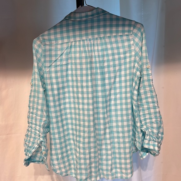 COPY - Polo Size 14 Aqua/white Gingham Button Up Shirt - Picture 3 of 6